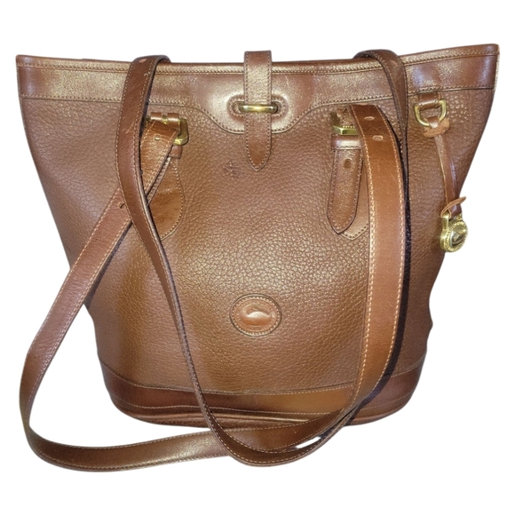 Dooney & Bourke Vintage 90's Brown Bucket Pebbled Leather Tote Bag Made In USA - Picture 1 of 11